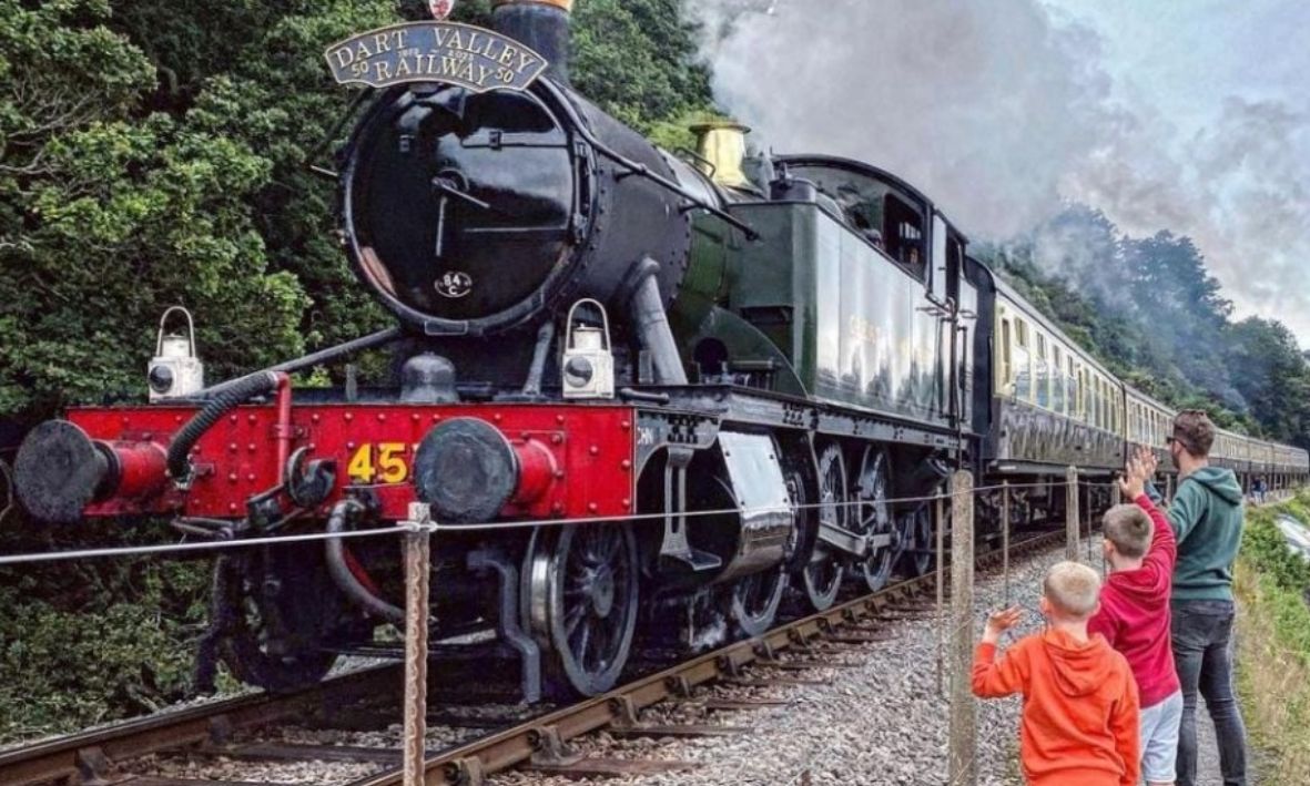 Kids and steam train